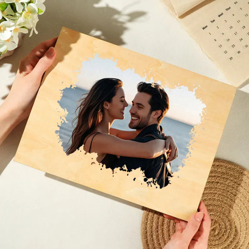 Custom Couple Portrait Photo Custom Photo on Wood Engraved Photo on Wood Watercolor Style