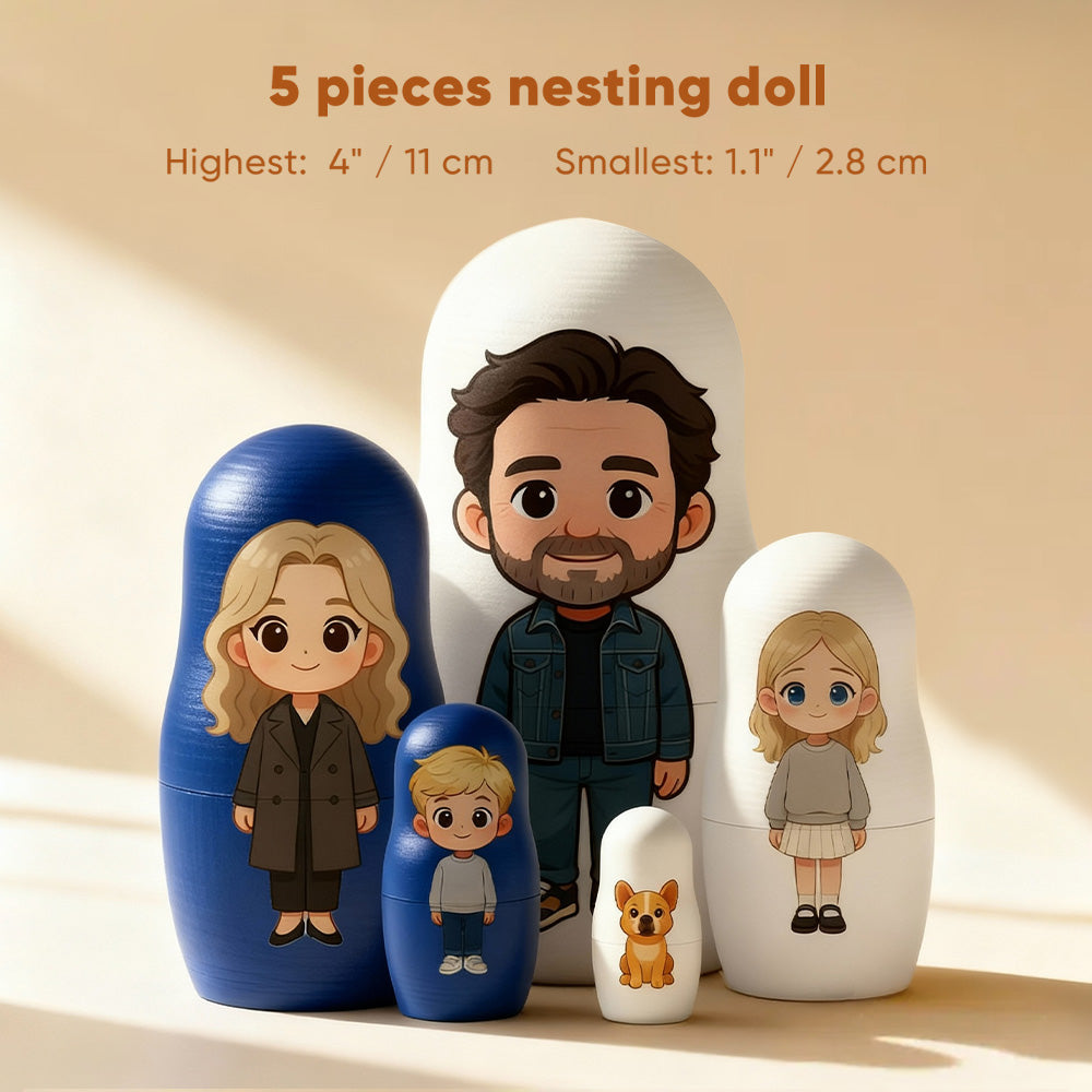 (5 Working Days Production) Personalized Portrait Nesting Doll Custom Photo Family Portrait Preview Cartoon Style Gift Photo Christmas Gift