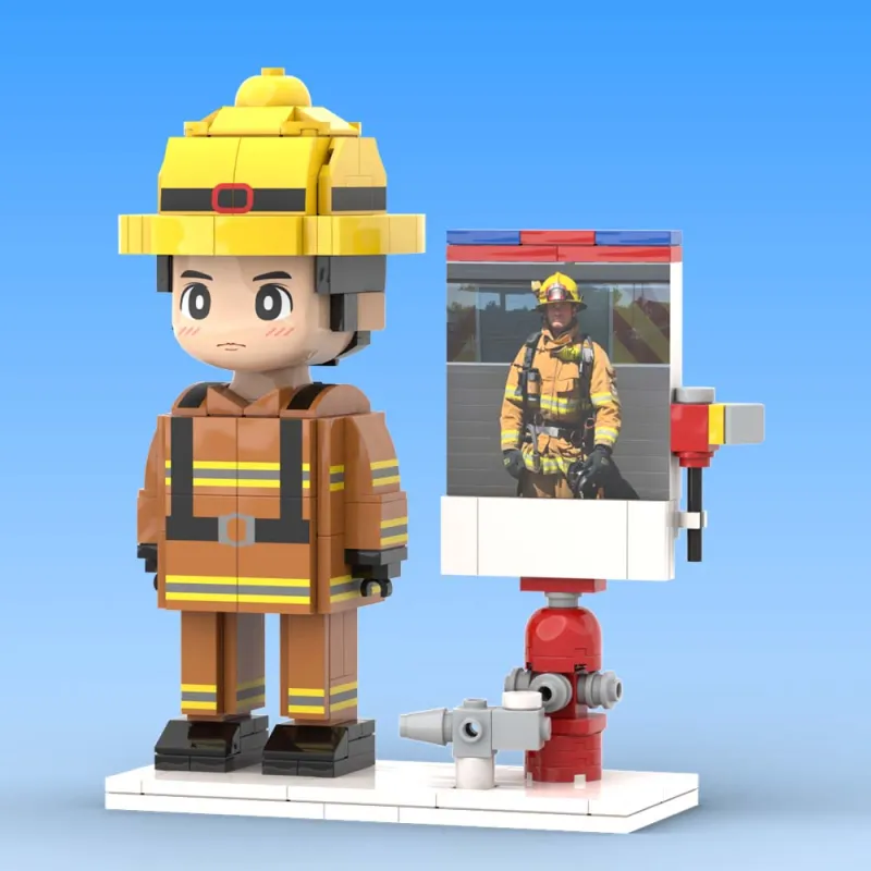 Firemen Theme Custom Brick Figure Personalized Photo Design Full Body ABS Keepsake figure detail