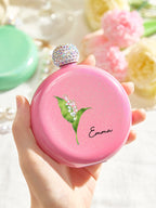 Personalized Birth Flower Round Flasks with Name 5oz Glitter Flask Birthday Bridesmaid Party Gift for Girls
