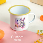 Personalized Easter Bunny Enamel Mug with Name Gradient Initial 12oz Cup Easter Gift for Kids