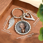 Personalized Photo Keychain with Text Heart Wing Keychain Memorial Gift