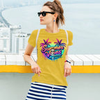 Personalized Cartoon Summer Vibes T-shirt with Name T-shirt Holiday Gift for Her
