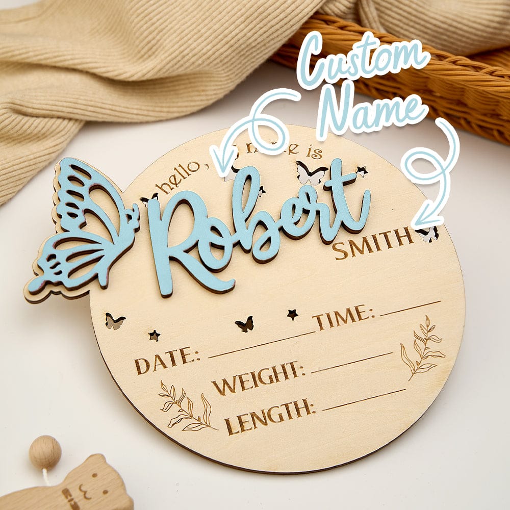 Personalized Butterfly Birth Announcement Sign Photo Prop Baby Shower Gift for Baby New Parents