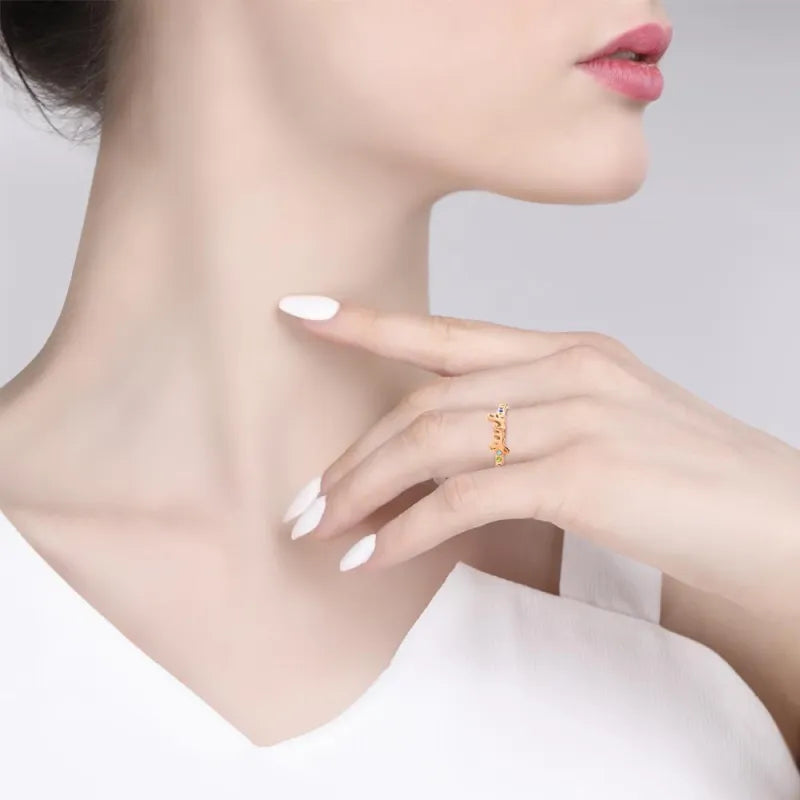 Custom Name Ring with Six Birthstones Anniversary Gift Valentine's Day Gift