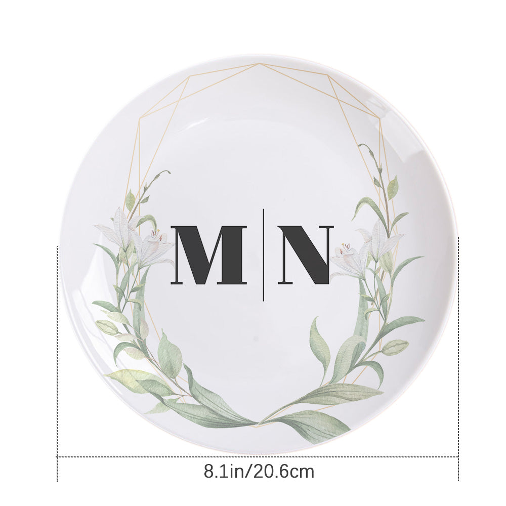 Custom Printed Flower Two Initials Ceramic Dinner Plates