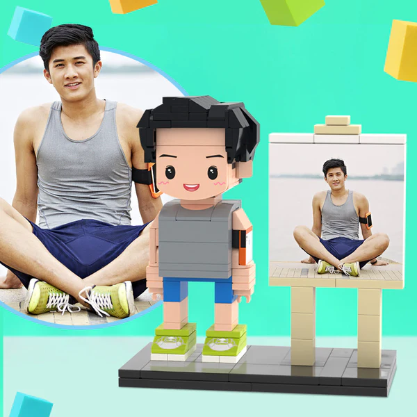 Custom Full-Body Brick Figure with Frame – Personalized Gift for Boyfriend