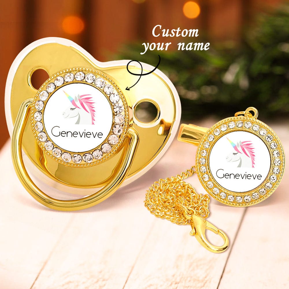 Custom Name Unicorn Baby Pacifier & Clip Set – Personalized Newborn Gift