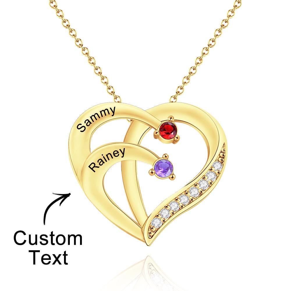 Engraved 2-4 Names Heart Shaped Necklace With Birthstone