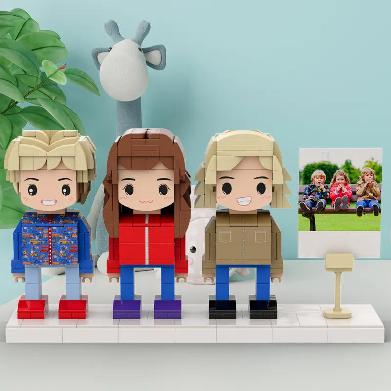 Full Body Customizable 3 People Photo Frame Cute Kids Creative Toy Gift Custom Brick Figures
