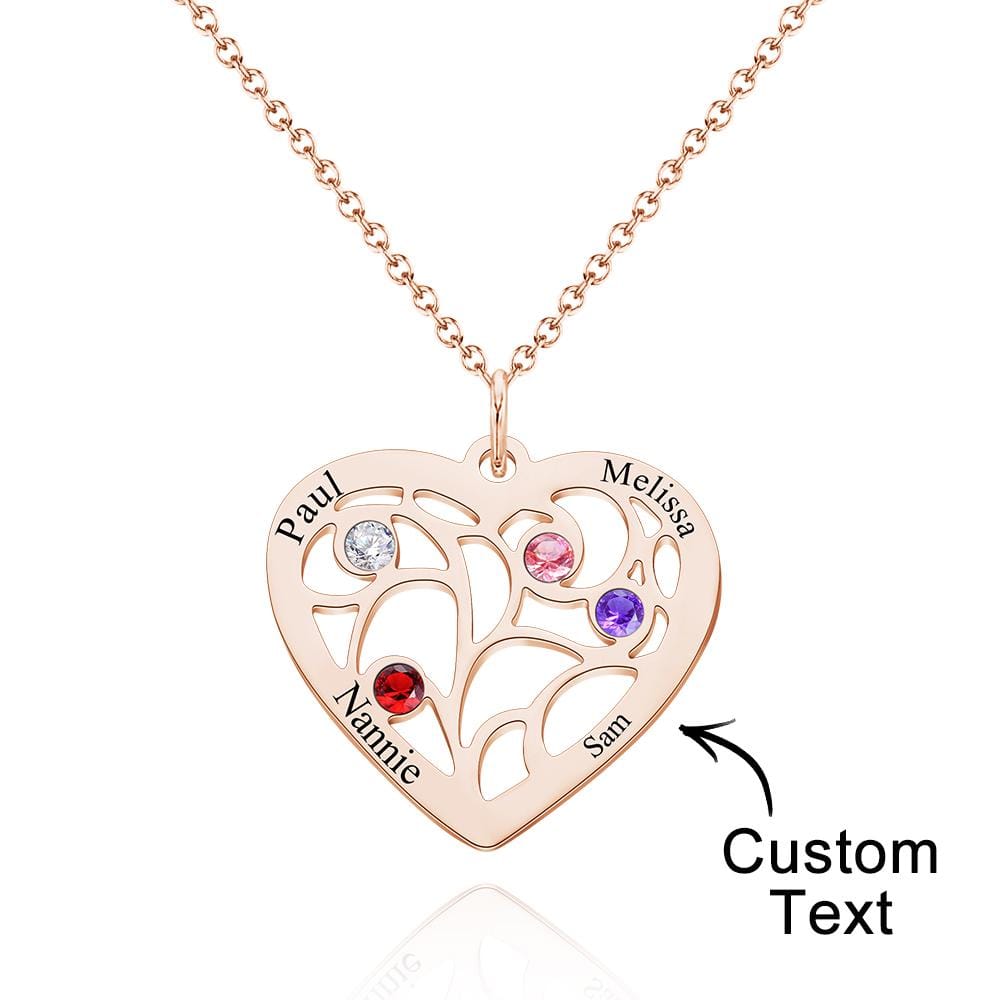 Custom Engraved Name Heart Pendant Necklace with Birthstone