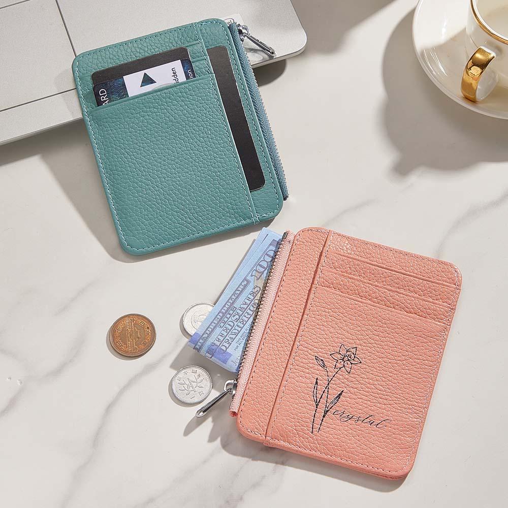 gifts for wife Eternal Love - Personalized Keepsake - Birth Flower PU Leather Wallet with Name 8 Card Slots Wallet Birthday G