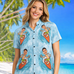 Custom Face Hawaiian Shirt Sea Surfing Mens Summer Party Shirt