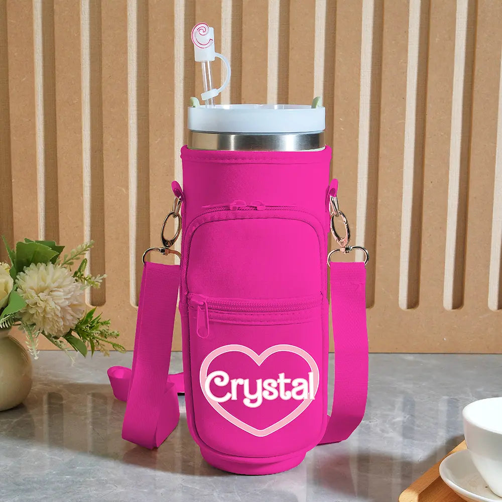 Personalized Water Bottle Carrier Bag for 40oz Stanley Tumbler with Straw Topper Pouch Gift for Her