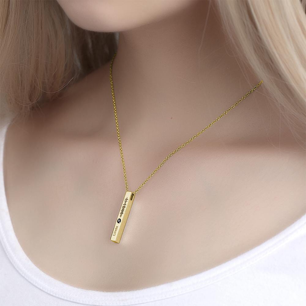 Personalized Custom Music Scan Song Music Code Necklace Flexible Square Shaped Bar Necklace Engraved Name Pendant Jewelry Gift