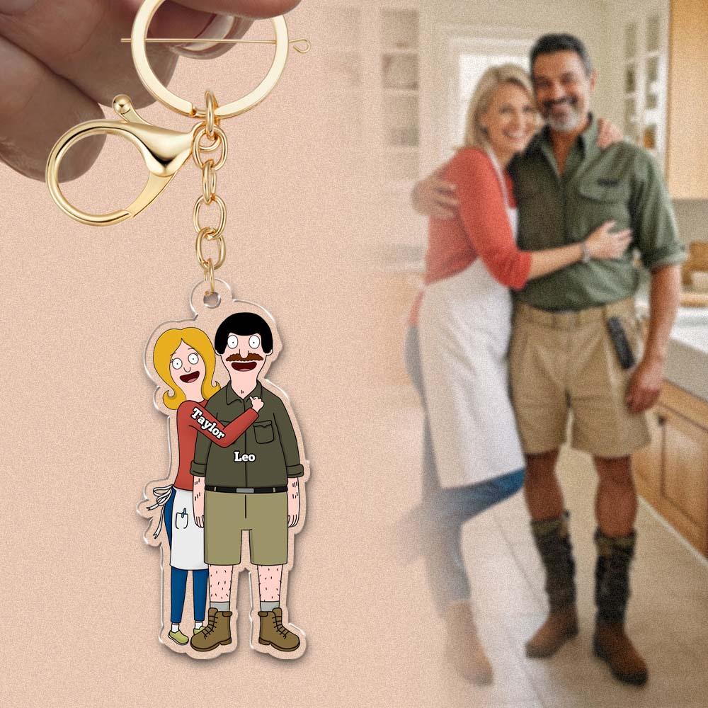 Custom Cartoon Style Photo Keychain – Personalized One-Sided Acrylic Gift for Friends & Couples