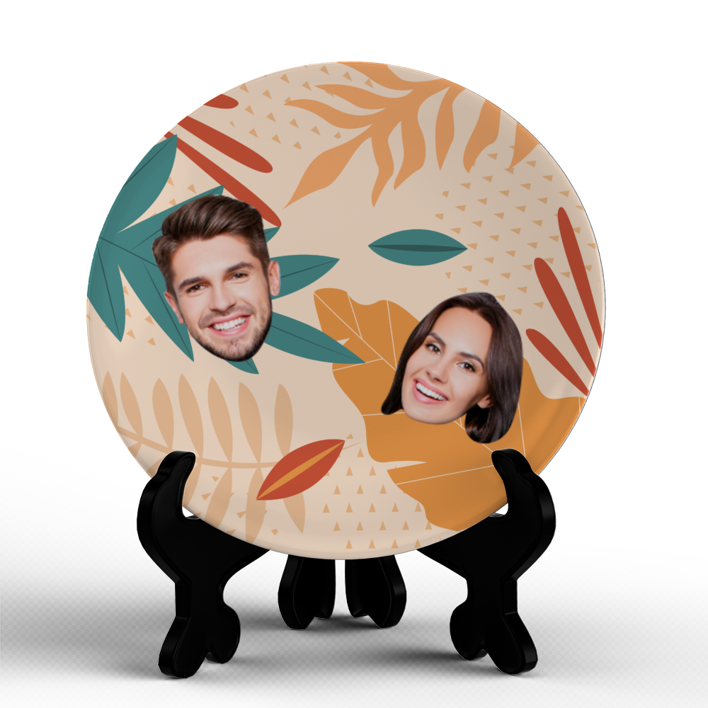 Customized Colorful Foliage Dinner Plates Personalized Face Ceramic Plate Dishes
