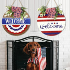 Welcome Door Sign 4th of July Independence Day Decorations Front Door Hanger Gifts