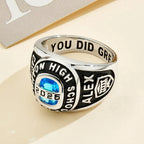 Personalized Birthstone Class Signet Ring with Engraved Symbol Name and Text Class of Graduation Gift for High School University Graduates
