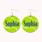 Personalized Wooden Tennis Earrings with Name Sport Earring Jewelry Gift for Her