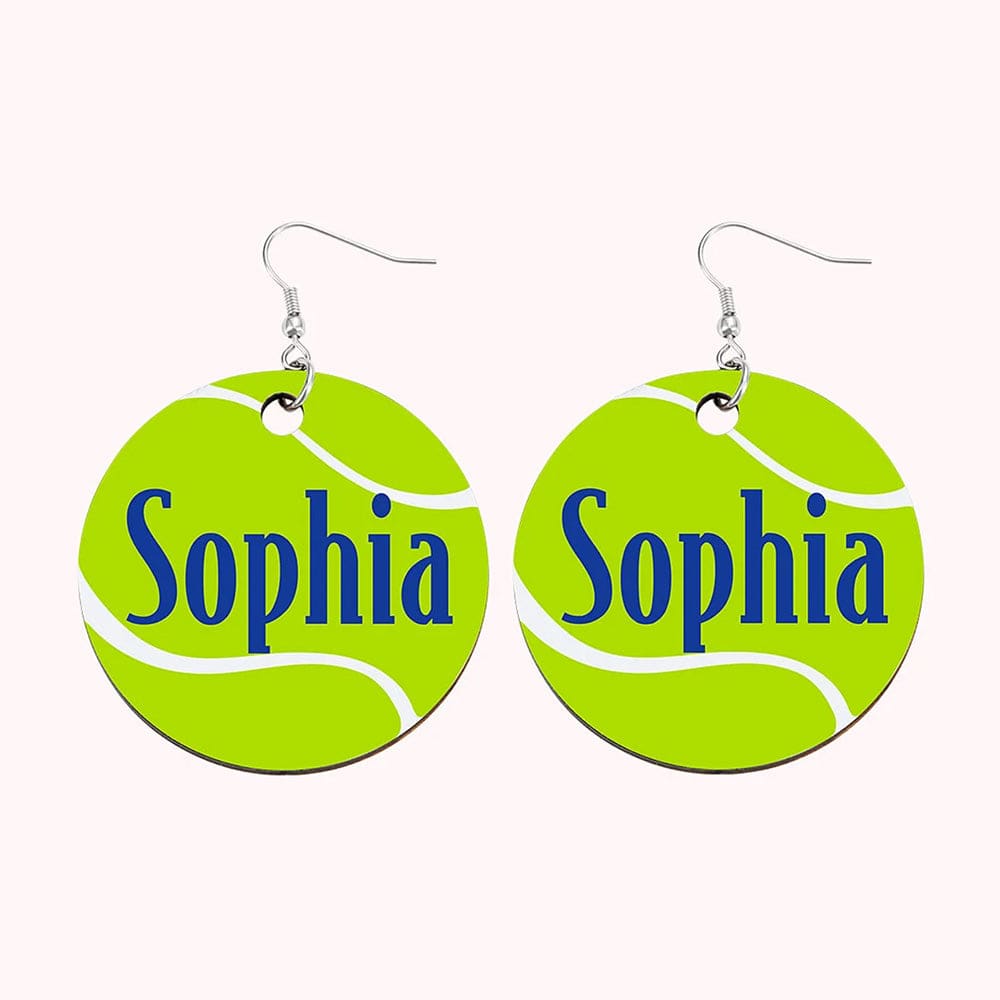 Personalized Wooden Tennis Earrings with Name Sport Earring Jewelry Gift for Her