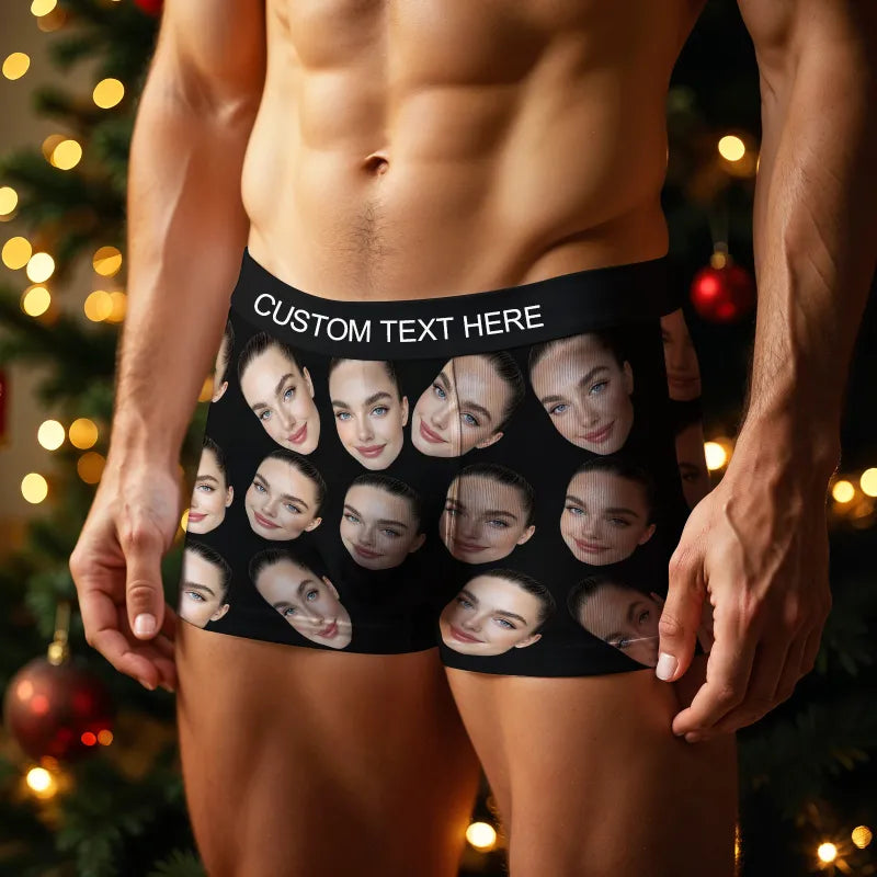 Personalized Big Face Boxer Custom Text Men Underwear Christmas Gift Personalized Photo Funny Valentines Gift