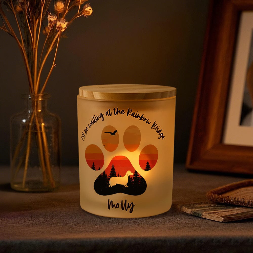 Personalized Dog Silhouette Rainbow Bridge Paw Candle Jar with LED Candle Memorial Gift for Pet Lover