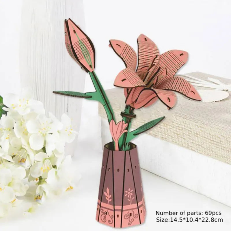Lily DIY Wooden Flower Puzzle 3D Puzzle Mother's Day Gift for Mum