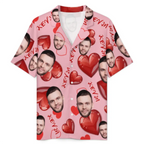 Custom Face Short Sleeve Pajama with Red Hearts Prints Valentine's Day Gift for Her