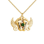 Personalized Angel Feet Locket Birthstone Necklace - 3 Colors