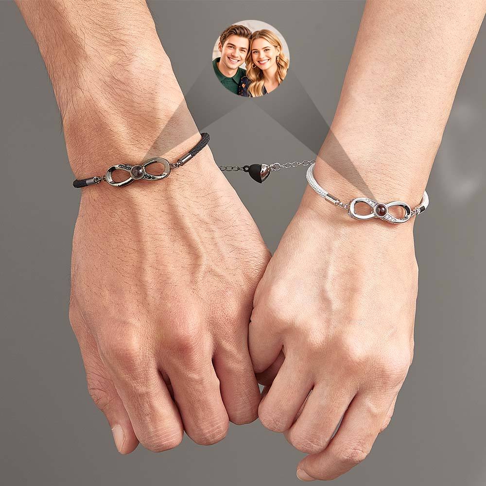 Custom Photo Black & White Couple Projection Bracelets | Personalized Matching Jewelry Set