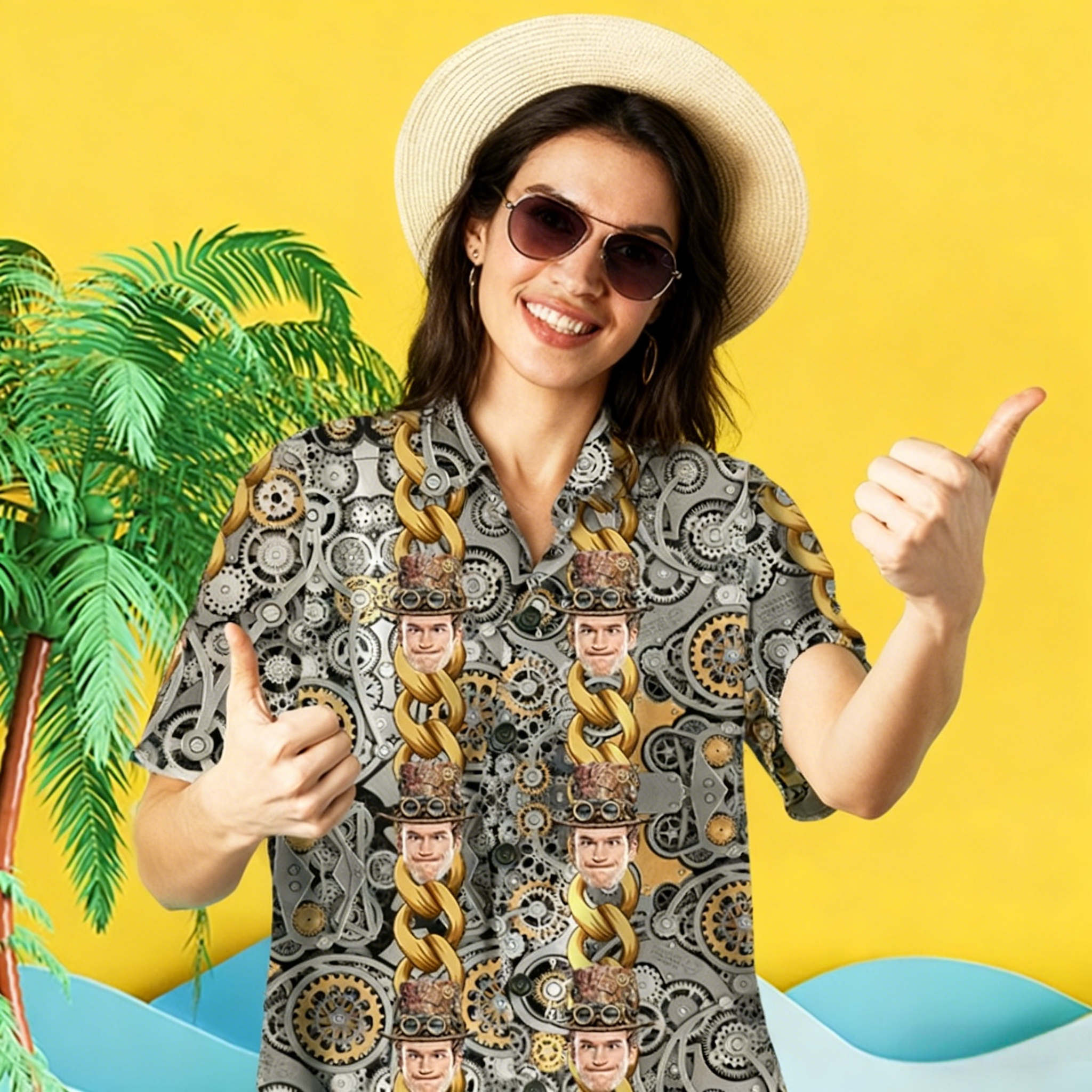 Custom Face Hawaiian Shirts Gold Chain Rich Man Funny Beach Shirt