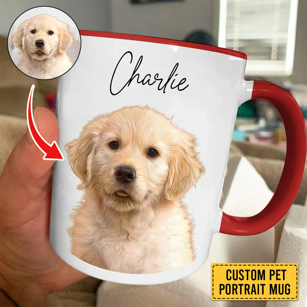 Red Personalized Pet Portrait Accent Mug for Home Display