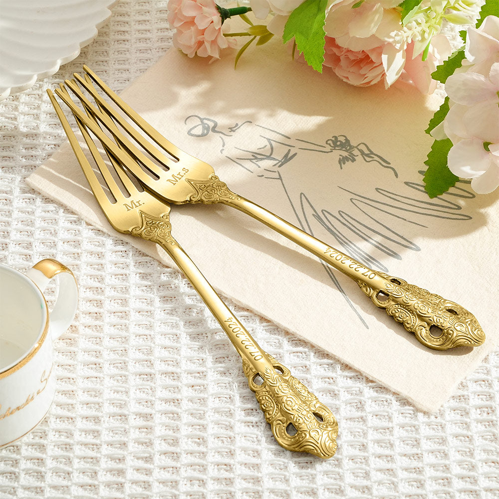 personalized stainless steel engraved fork set as a new home gift