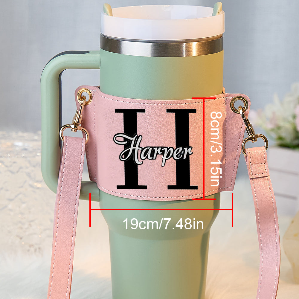 Personalized Name Water Bottle Carrier Bag with Adjustable Strap for 40oz Stanley Tumbler Birthday Gift for Her