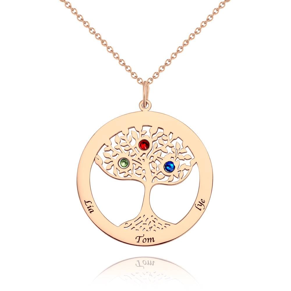 Personalized Family Tree Necklace Engraved Name Birthstone Necklace S925 Silver