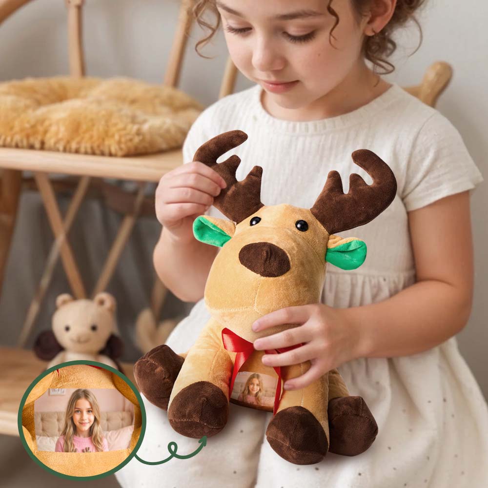 Personalized Moose Plush Stuffed Toy with Photo Gift for Kids
