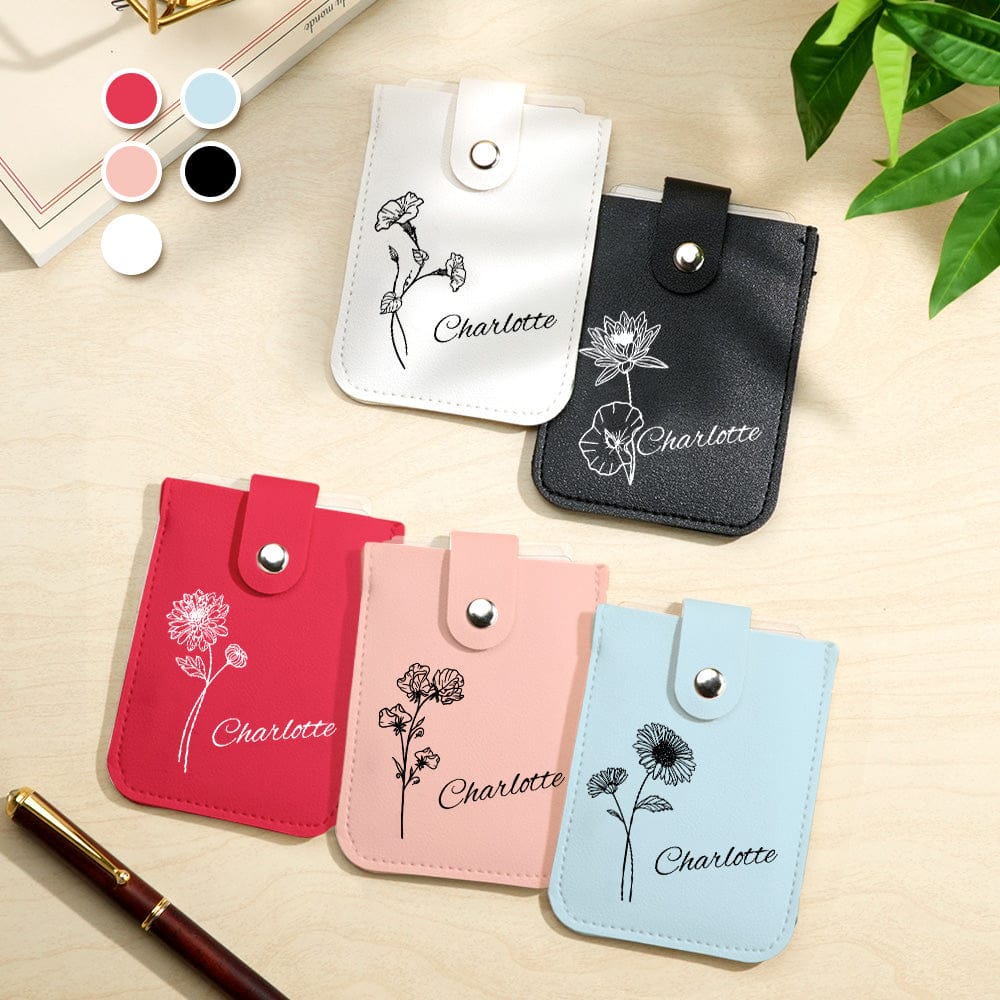 gifts for wife Cherish Every Moment - Personalized Keepsake - Birth Flower Wallet with Name Mini Pull-out Card Holder Wallet