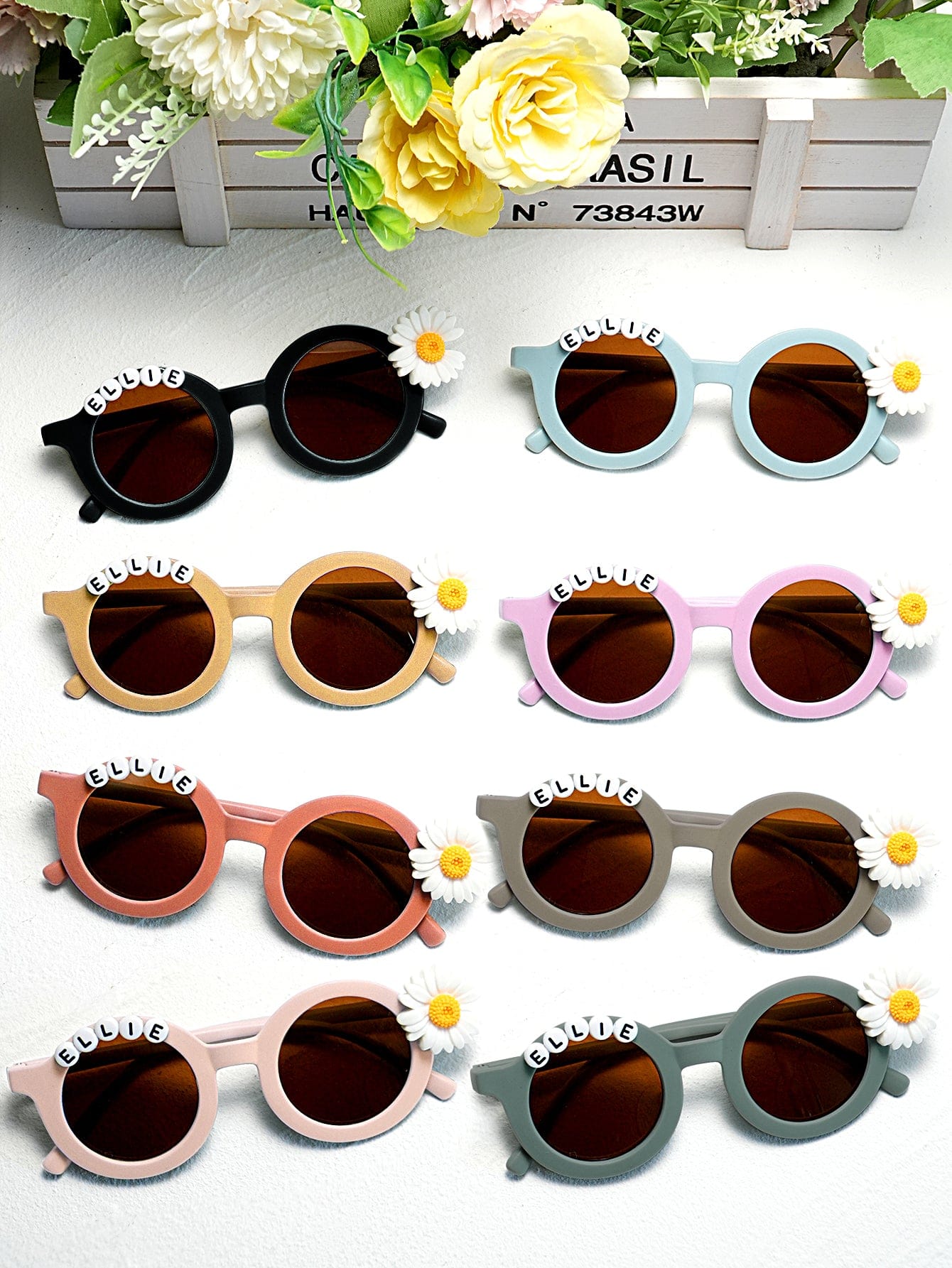 Personalized Kids Daisy Sunglasses – Custom Name Retro Floral Shades for Girls