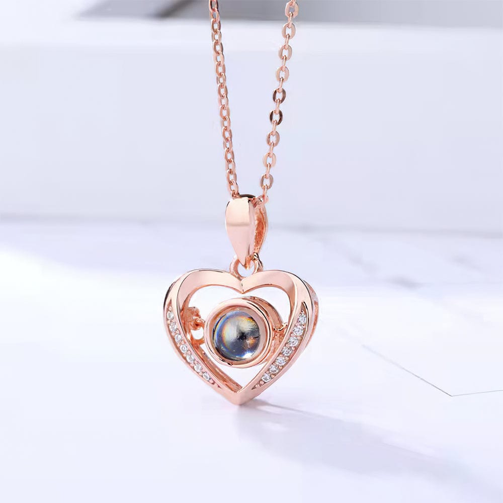 gifts for wife Carry My Love Near Your Heart - Diamond Heart Projection Necklace, Custom Photo Jewelry, Romantic Everyday Wea