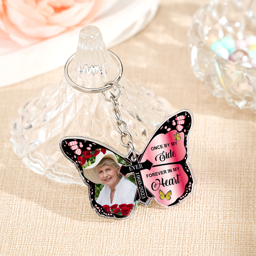 personalized photo cross keychain acrylic memorial keepsake blue