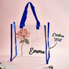 Personalized Waterproof Clear Tote Bag with Birth Flower Tote Bag Birthday Gift for Her