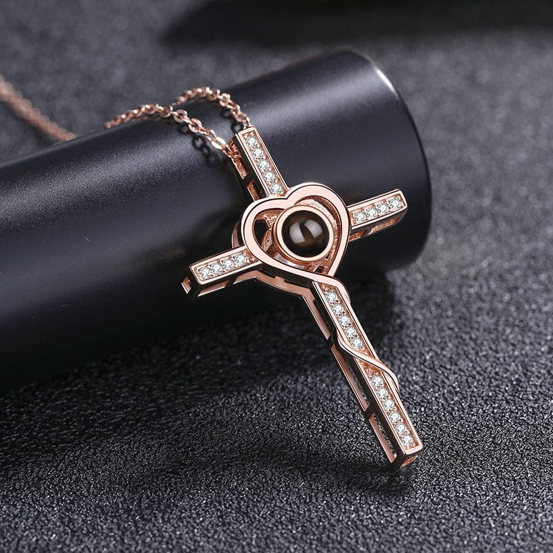 Customized Cross Photo Projection Necklace 925 Silver