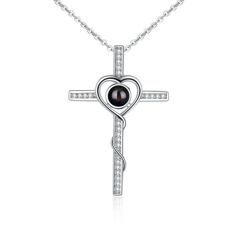 Customized Cross Photo Projection Necklace 925 Silver