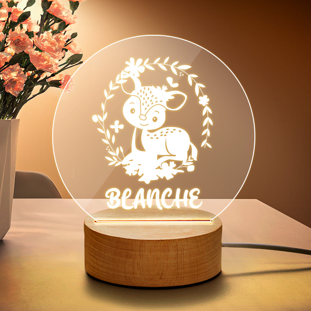 Custom Name Deer Acrylic Night Light Kids Cute Night Lamp