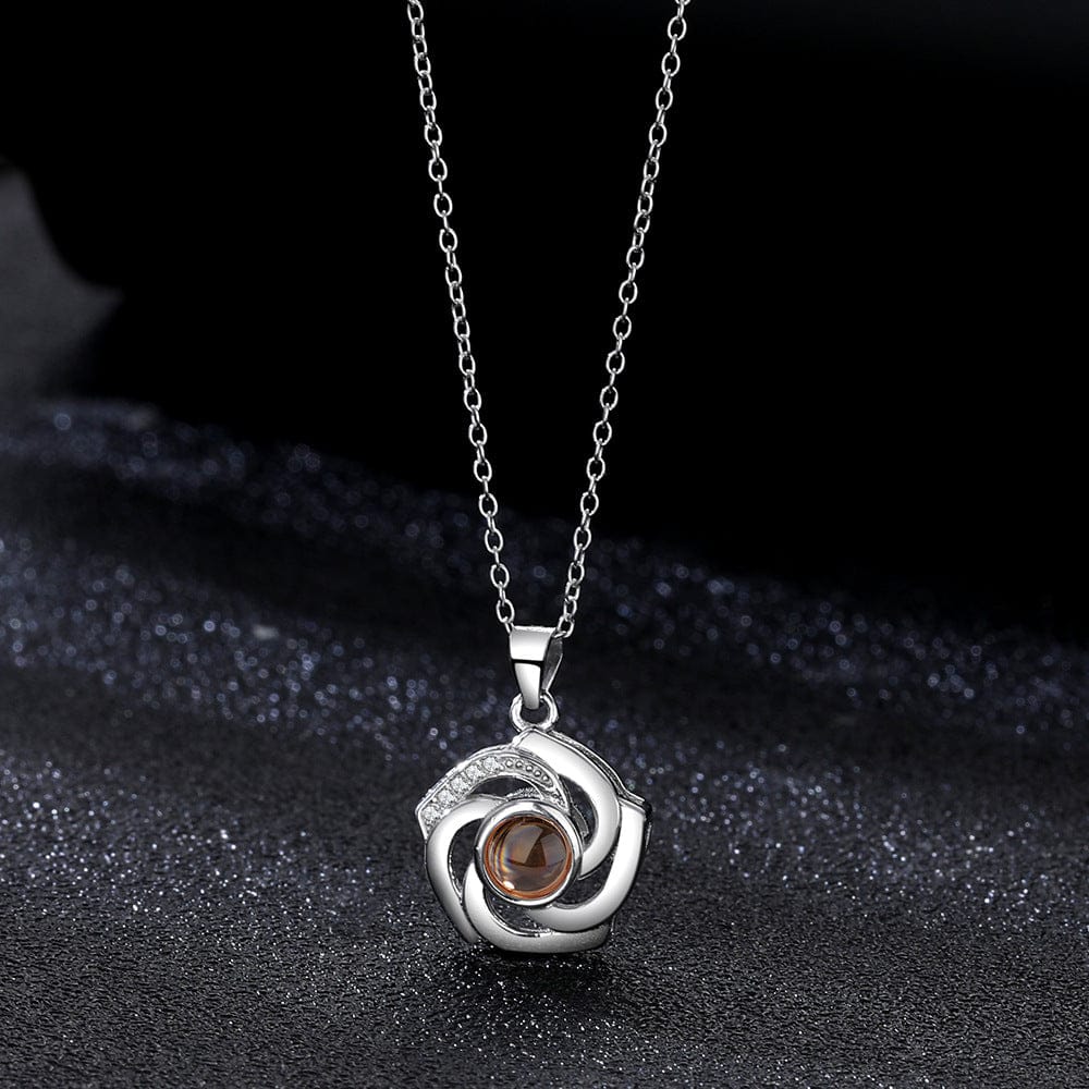 925 Silver Necklace Personalized Flower Projection Photo Necklace