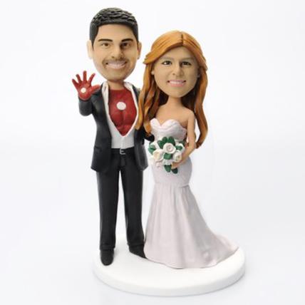custom bobble head fun tribute someone special figurine wedding couple iron man front view