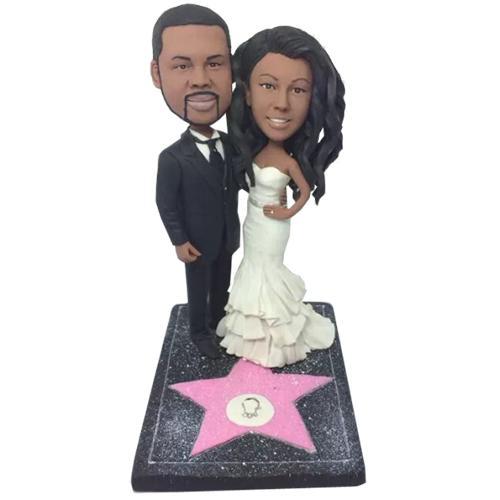 custom bobble head turn personality into art personalized bobblehead wedding couple walk front view