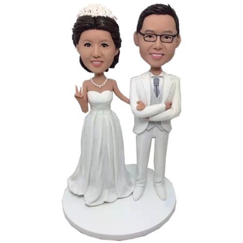 personalized white suit wedding bobblehead engraved text description only display