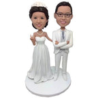 personalized white suit wedding bobblehead engraved text description only display